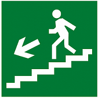 Знак  150*150мм, пленка фотолюм, направление к эвакуационному выходу по лестнице вниз (налево) ГОСТ 